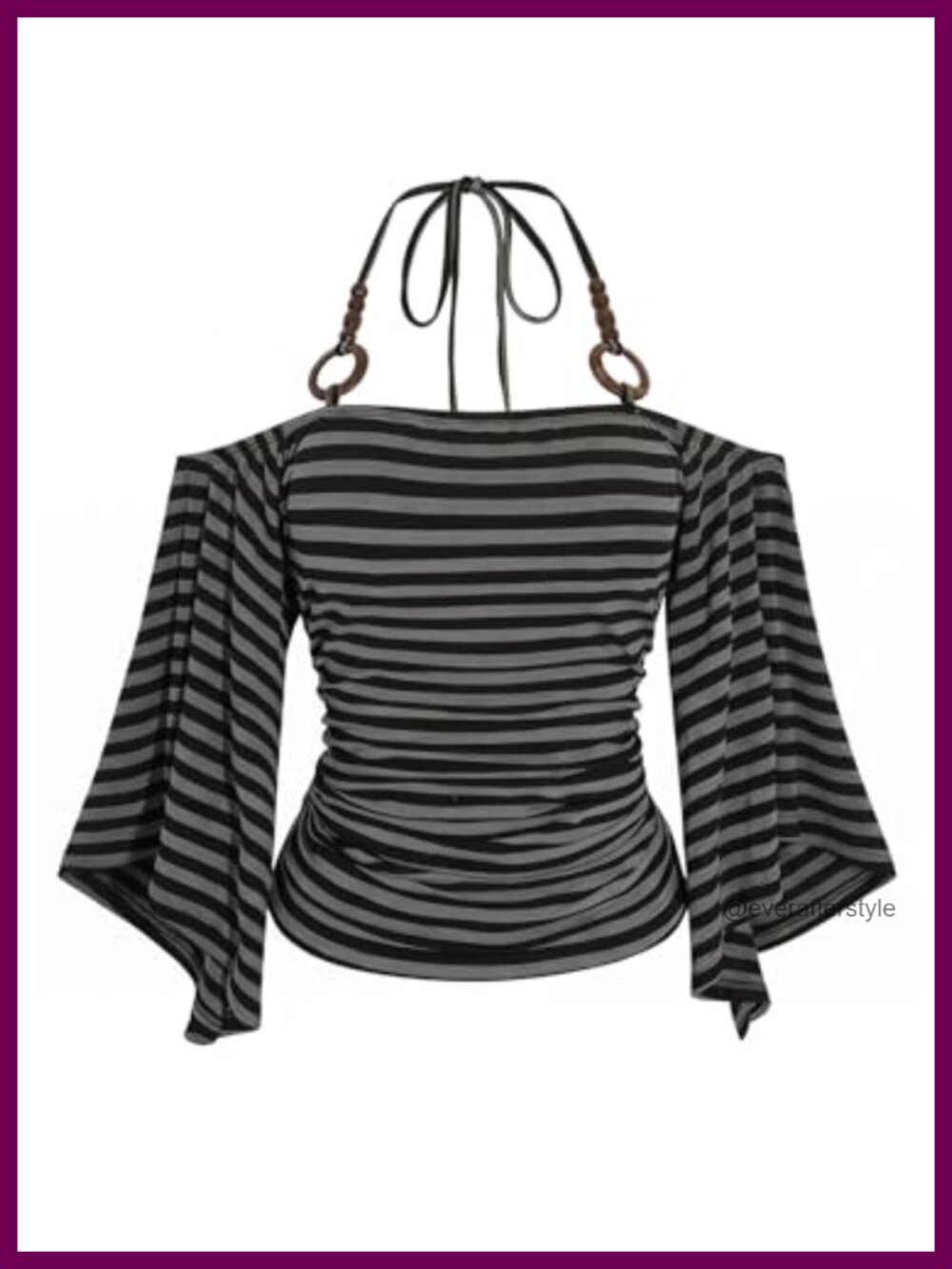 Y2K Striped Off Shoulder Halter Top Flare Sleeve Backless Party